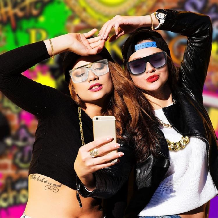 Hip Hop Costume Kit 80s 90s Cosplay Outfit Jewelry Cool Rapper Accessories for Women Men Gold Chain Sunglasses Rings