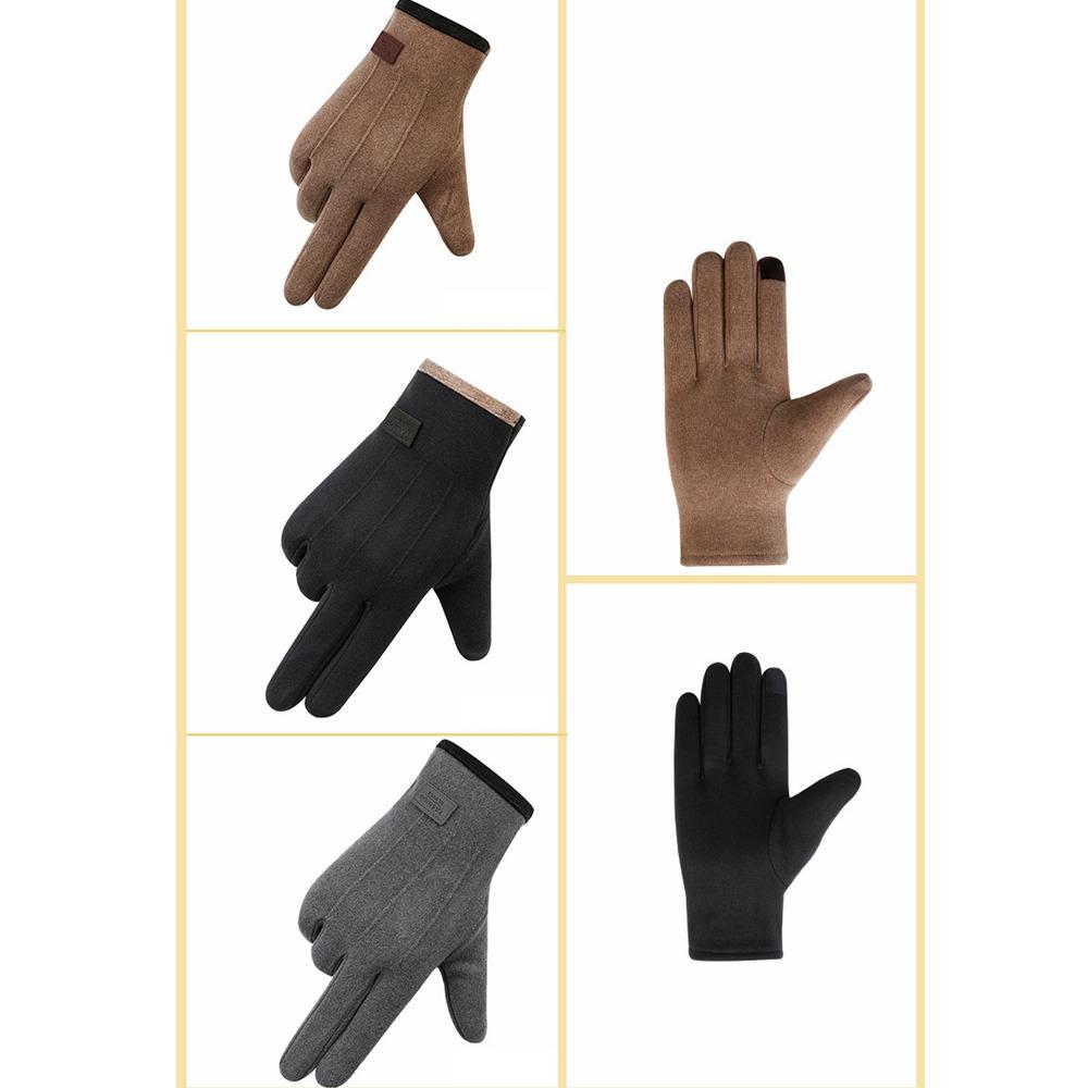 Double Sided Plush Finger Gloves Suede Fabric Warm Gloves New Touch Screen Gloves Men's Style