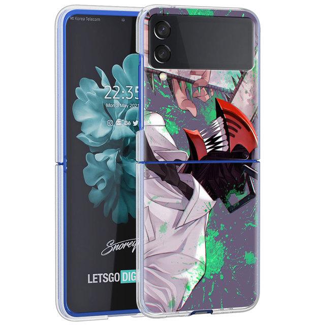 Милый чехол с рисунком человека бензопилы для Samsung Galaxy Z Flip 4 5g, прозрачный жесткий чехол для мобильного телефона Zflip, прозрачный чехол для ПК