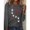 Round Neck 3D Printed Love Cat Footprint Pattern Top Fashionable Casual Long Sleeved Women's T-shirts