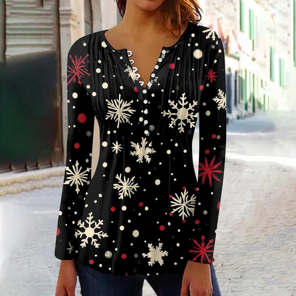 Рубашки с длинным рукавом для женщин, осенняя мода, нарядные повседневные блузки, модные плиссированные туники, топы для леггинсов, Рождество