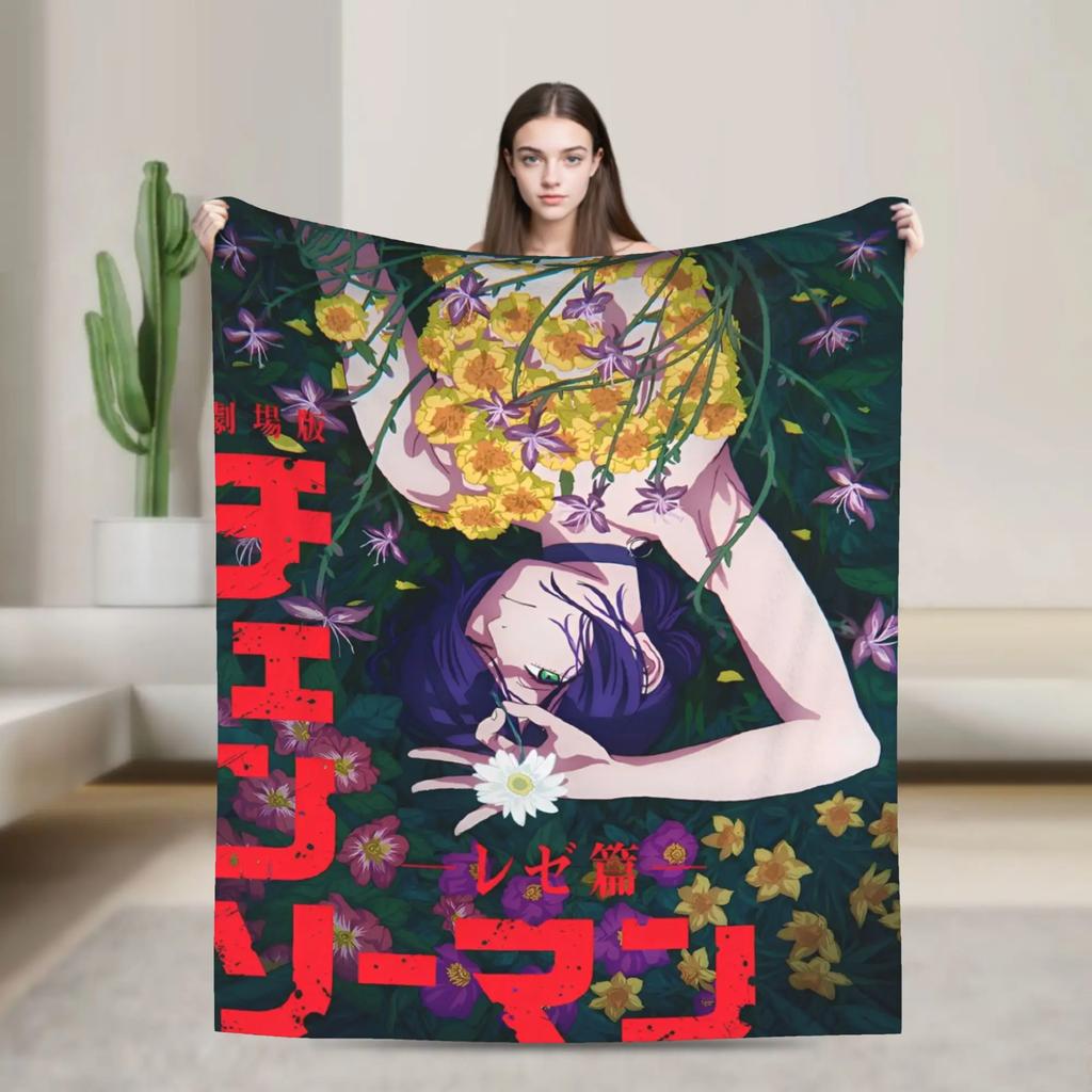 ChainsawsMan Reze Fleece Blanket  Soft Warm Anime Movie Throw Blanket for Home Living Room Dorm Gift