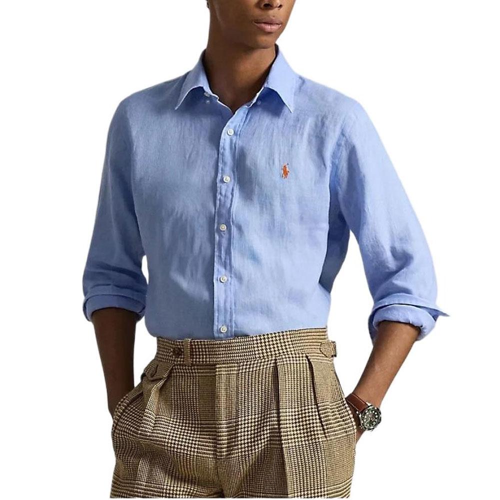 Polo Ralph Lauren Однотонная льняная рубашка с вышивкой маленького пони Мужские рубашки 710966294-509