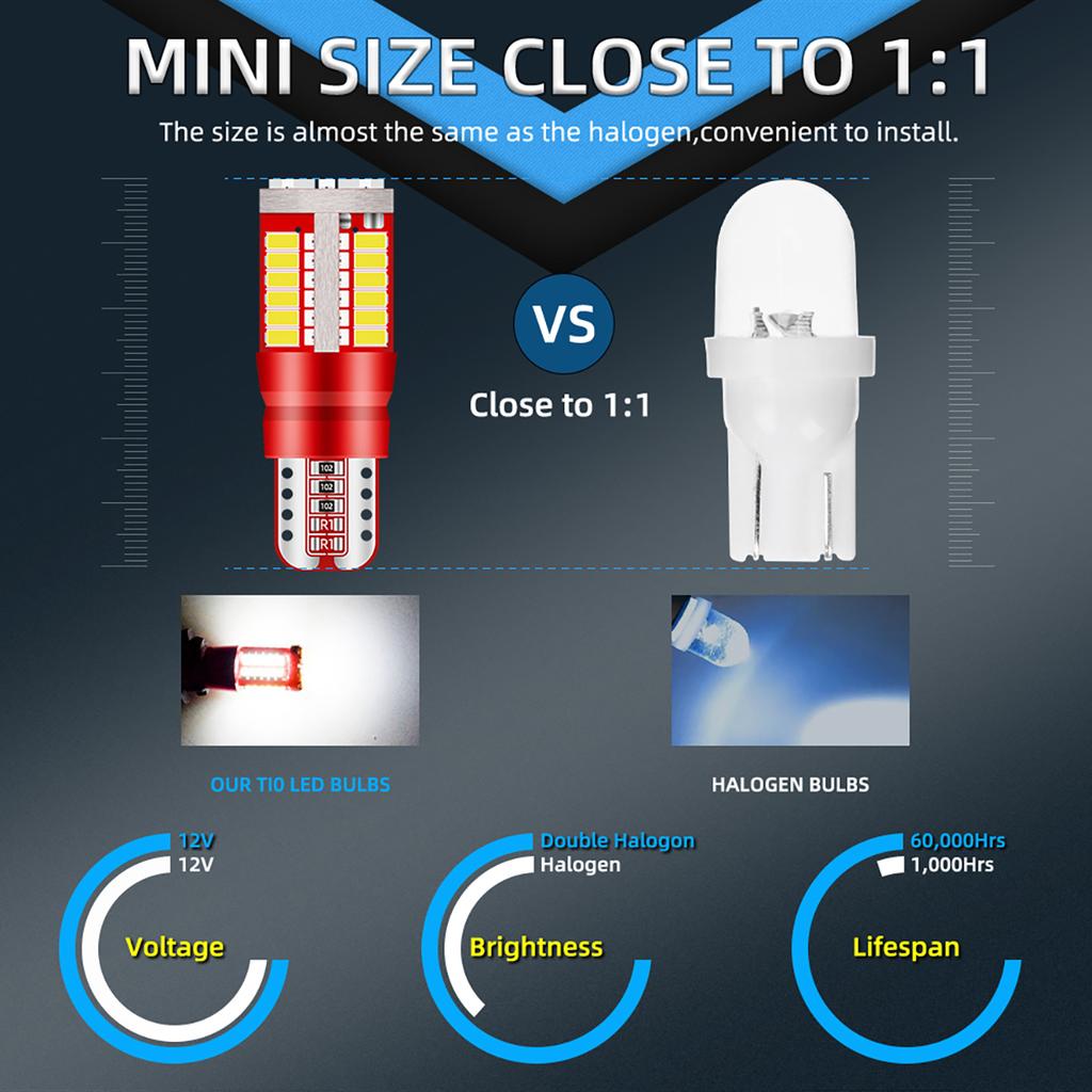 50/100 шт. Светодиодные лампы T10 W5W 194 для подсветки салона автомобиля, сверхяркий дневной ходовой свет, Canbus 12 В, лампа подсветки номерного знака 57SMD 3014
