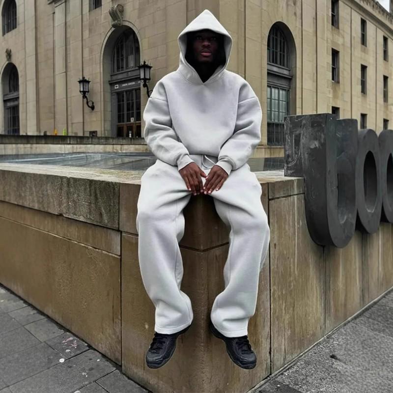 Men Women Casual Hooded Sweatshirt Set Loose Fit Cotton Blend Tracksuit Daily Wear