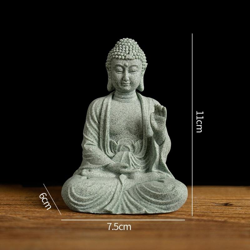 Mini Thai Green Sandstone Figurine; Buddha Desk Decor for Office Zen Ambiance