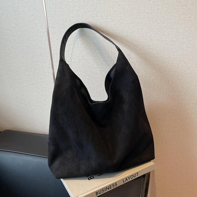 Women Suede Shoulder Bag Retro Single Shoulder Bag Large Capacity Simple Tote Handbag Solid Color Hasp Closure Top Handle Bag