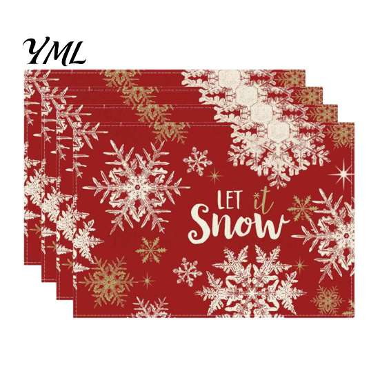 Holiday Party Supplies 4Pcs Christmas Linen Placemat Set, Cartoon Snowman Gingerbread Gnome Table Pattern Placemats Mat, Heat Resistant Place Mat for