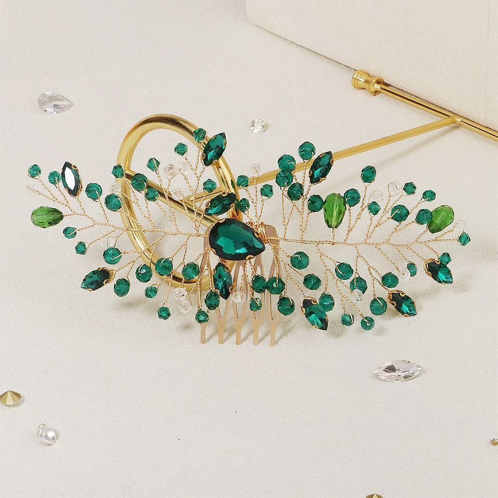 Green Crystal Tiara Flower Leaf Headbands Bridal Clips Crystal Hair Combs Rhinestone Hair Comb