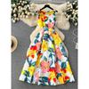 French Style Retro Summer Swing Vest Print Dress