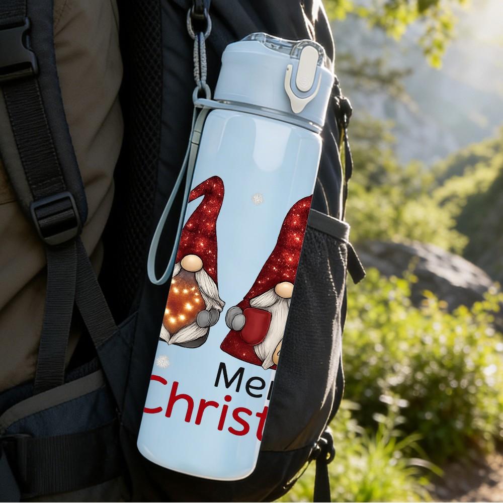 1PC Three Gnome Christmas Print 750ml Color Plastic Sports Water Bottle Leakproof Flip Straw Lid Suitable for Sports Office Home Use