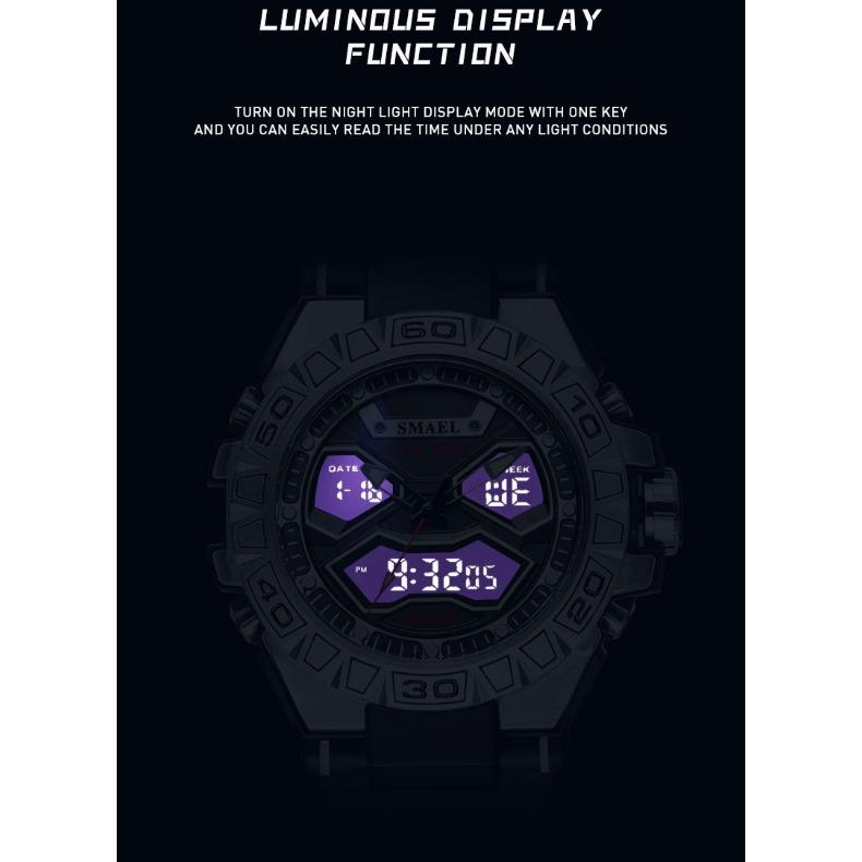 SMAEL Trend Индивидуальные функциональные часы Мужской студенческий сплав Двойной дисплей Водонепроницаемые светящиеся кварцевые часы