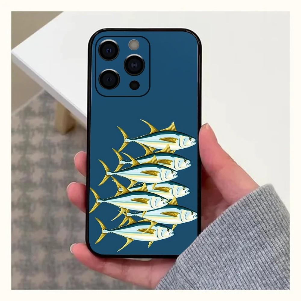 Чехол для телефона с изображением голубого тунца для Apple iPhone 15,14,13,12,11,Pro,X,XS,Max,XR,Plus,Mini Мягкий черный чехол