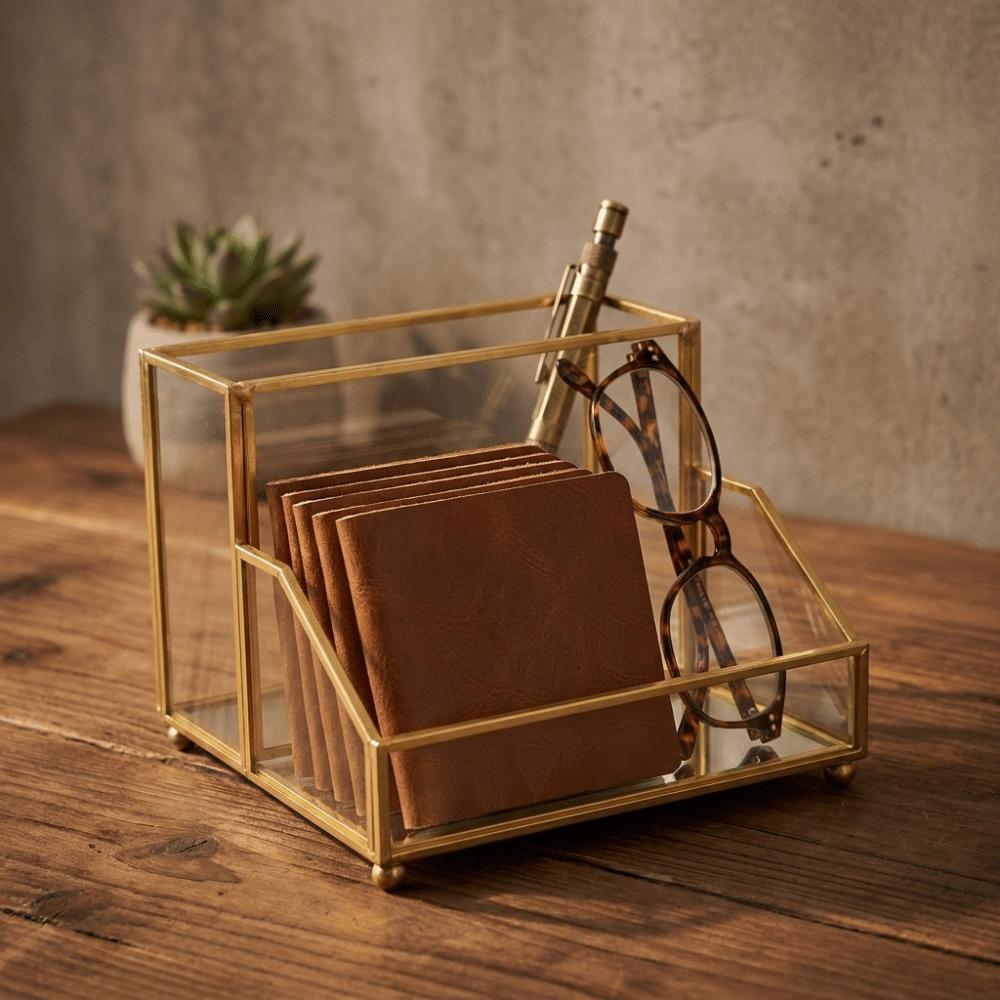 Golden Edge Business Card Holder Elegant Desk Organizer Creative Name Card Organizer Meetings