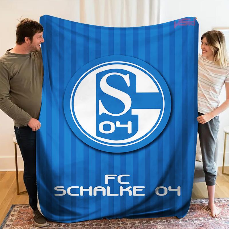 FC Schalke 04 Blue Stripe Logo Print Fleece Blanket, Soft Warm Throw Blanket for Sofa Bed Football Fan Gift