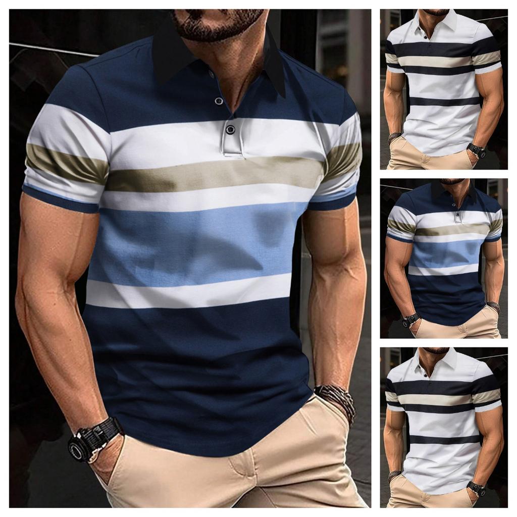 Men's Summer Fashion Striped Print Casual Short Sleeve T-shirt Men