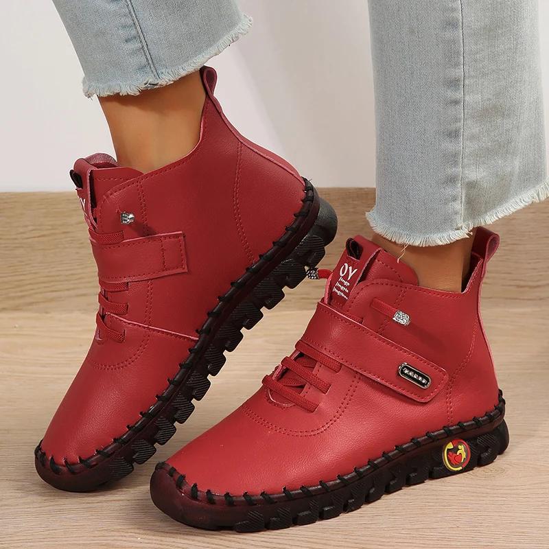 Коричневые ботильоны из искусственной кожи на плоской подошве для женщин, трендовые высокие кроссовки на шнуровке, женская удобная повседневная обувь с мягкой подошвой, Botas Mujer