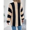 QICED Autumn and Winter Color-blocking Striped Flared Sleeve Cardigan Sweater Mid-length Coat Women's Wear