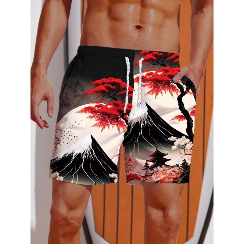 Летние 3D-печатные шорты с принтом Укиё-э «Свирепый дракон» для мужчин, Board shorts, Плавки, На шнурке, Дышащие, Короткие