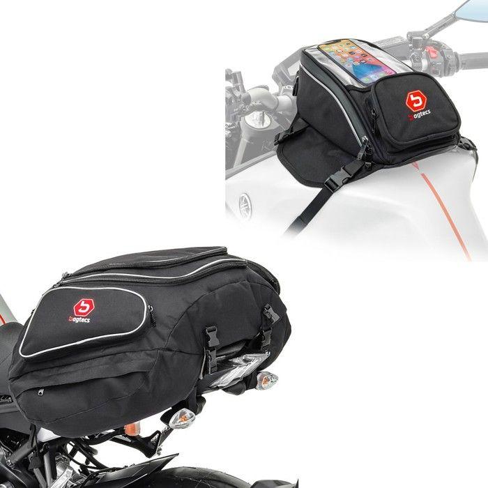 Moto sacoche de réservoir MR4 avec aimant et fixation par sangle 9Ltr + Moto Sacoche de selle X50 Porte-bagages arrière 50Ltr