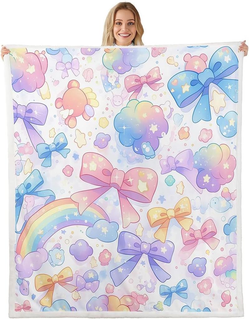 Плед с узором из синих бантов Мягкий флисовый плед Элегантный домашний декор Подарок для женщин Девочек Спальня Постельное белье Покрытие