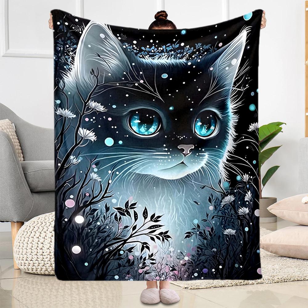 Whimsical Cat Artwork Flannel Blanket,Lightweight,Office Blanket,Sofa Blanket,Comfortable Blanket