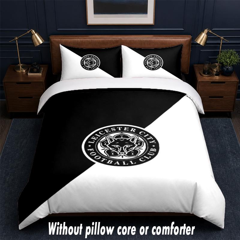 Leicester City Football Design Bed Bedding Set 1 Duvet Cover + 2 Pillowcases Soft Breathable Household Bed Linens