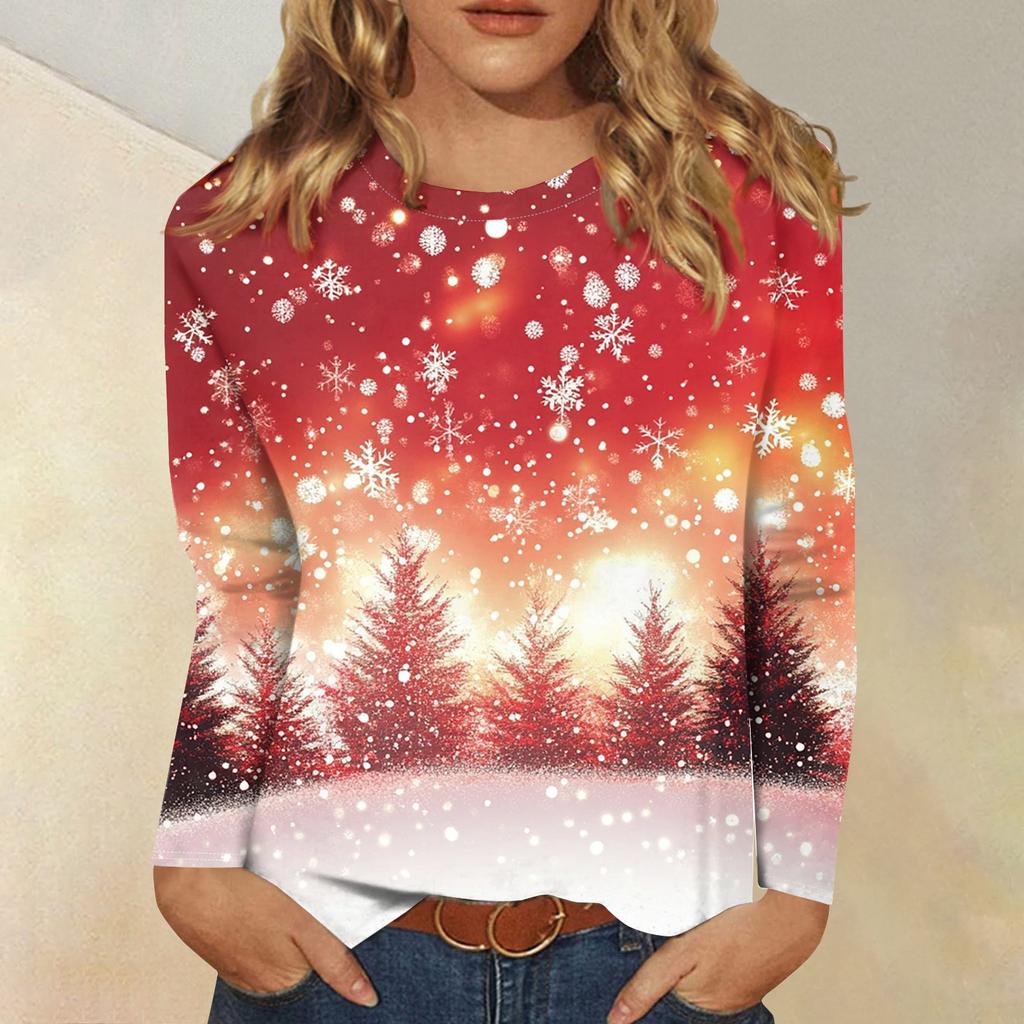 Женская модная повседневная футболка с круглым вырезом и длинным рукавом с принтом, топ