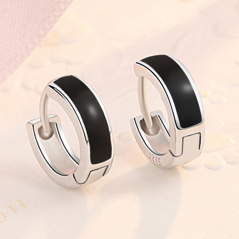 Black Round Earrings For Women 925 Sterling Silver Earrings Jewelry