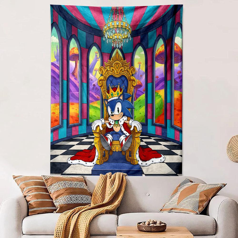 "Blue Character King on Royal Throne" Patterned tapestry home decor, suitable for bedroom and living room, gift