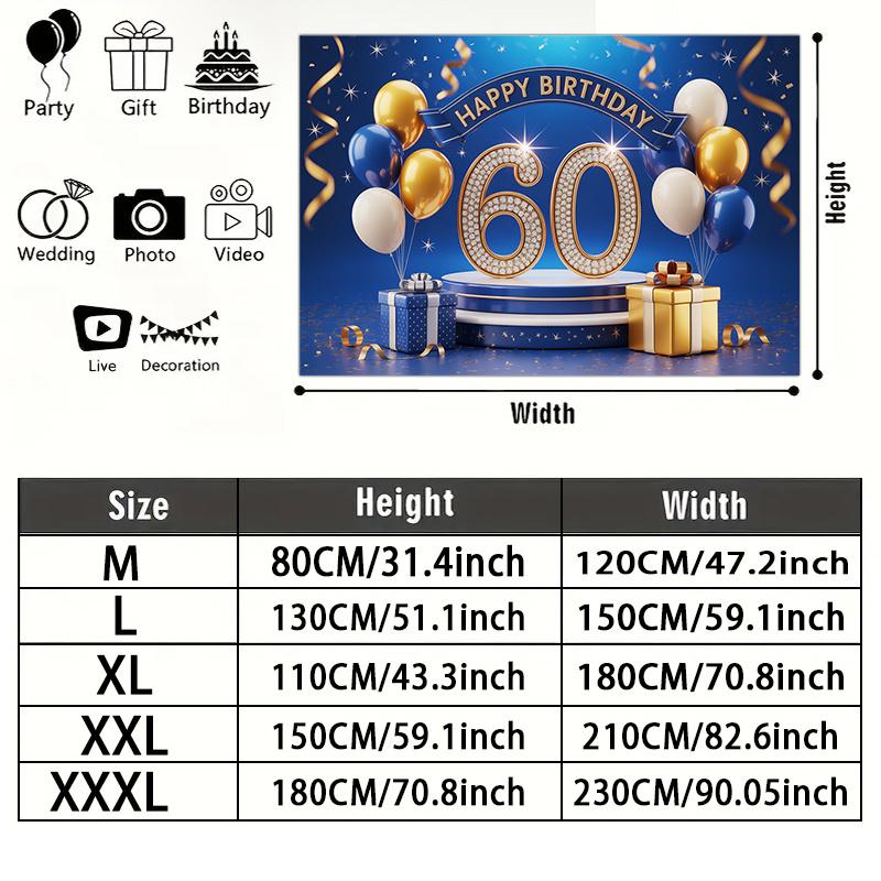Gold 60th Balloon Birthday Backdrop 1pc - Celebration Decor