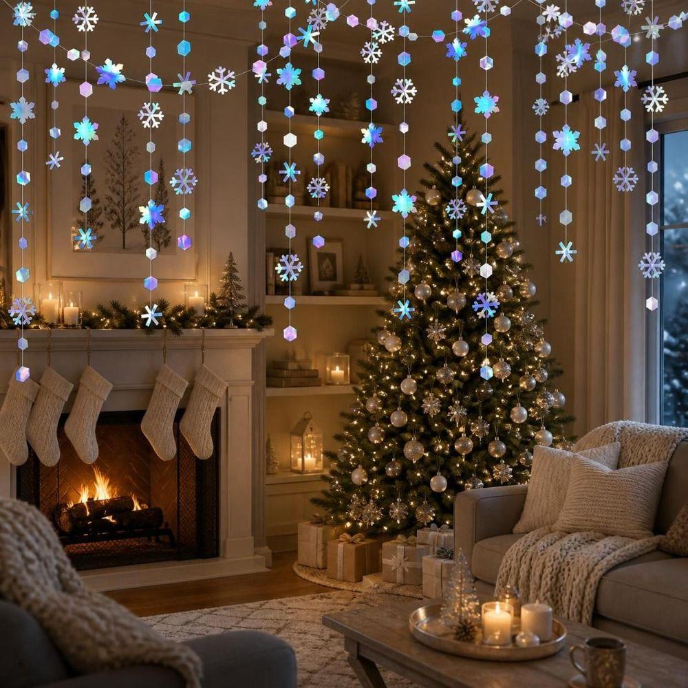 Glitter Paper Snowflake Streamer Romantic Snowflake Garland Christmas Hanging Streamer  Engagement
