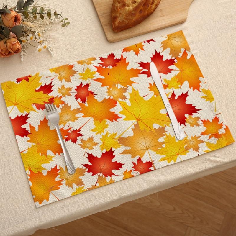 1pcThanksgiving Placemat Autumn Harvest Maple Leaf Linen Table Mat Southern Restaurant Kitchen Dining Table Decoration Tableware
