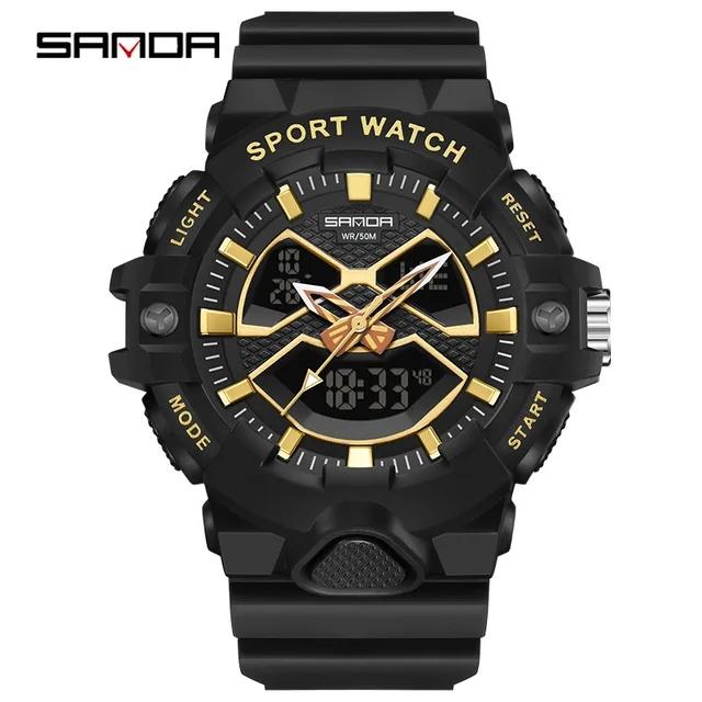 SANDA 3150 Часы из ТПУ для мужчин Цифро-аналоговые двойной ход Модный спортивный стиль Многофункциональные мужские водонепроницаемые часы
