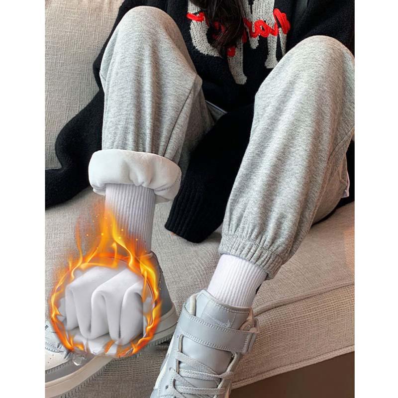 Women's Casual Winter Bundle Feet Pants Straight-leg Fleece-lined Thickened Sweatpants