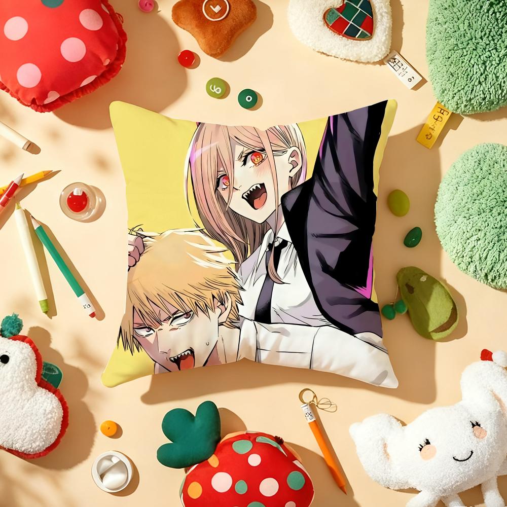 Anime CChainsaw MMan Cushion Cover Plush Fabric Soft DoubleSided Printed Sofa Warm Winter Home Gift Pillow Cover