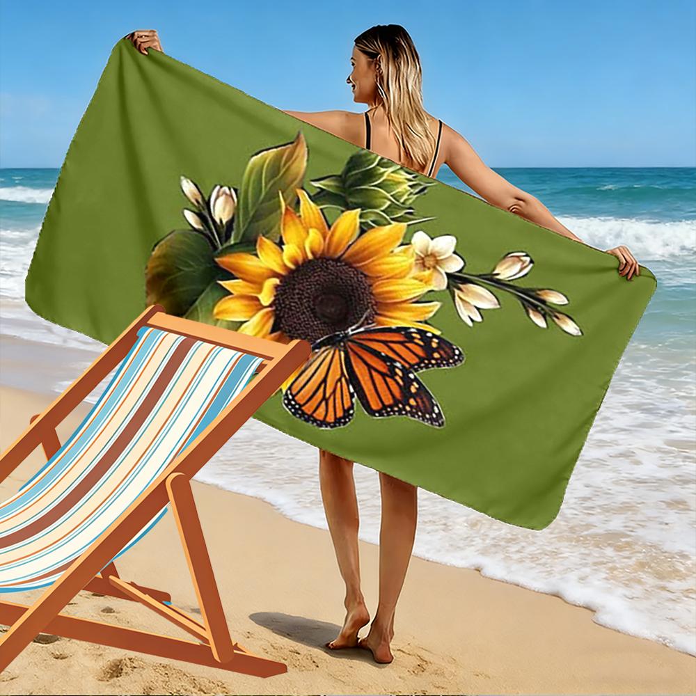 Sunflower and Butterfly Design Towel Beach towel quick-drying for travel outdoor sports jogging beach and swimming