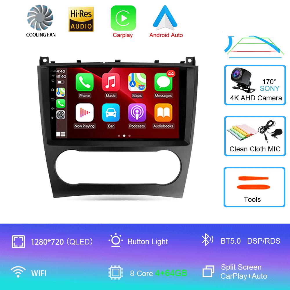 Автомобильное радио Android 14 Carplay для Benz W203 W209 C180 C200 C220 C230 2004 - 2011 Навигация GPS Мультимедийный плеер Wi-Fi+4G BT Авто