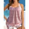 Large Size Women Modest Two Piece Swimsuit Padded Hollow Out Top Solid Boyshorts Swimwear Set Tummy Control Slimming Tankini Bathing Suit