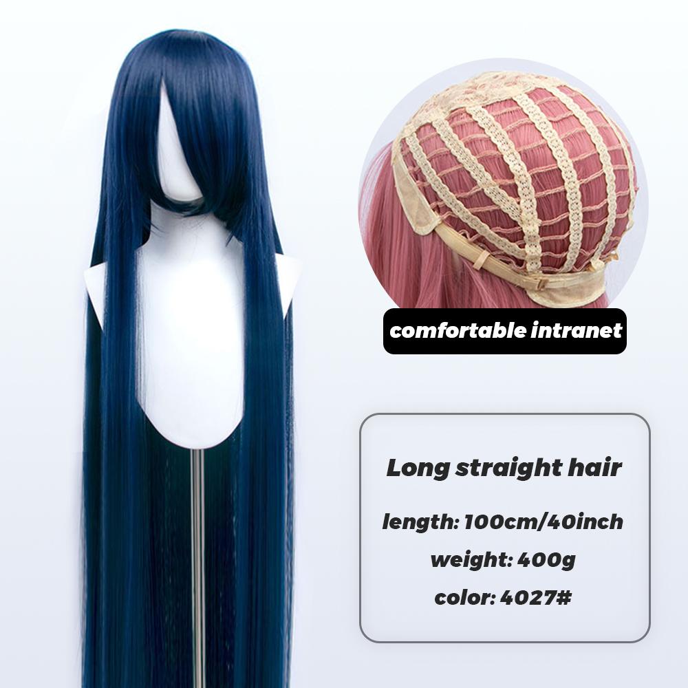 100cm Long Synthetic Cosplay Anime Wig Blonde Blue Red Pink Purple Hair For Party With Bangs Cosplay Wigs For Women