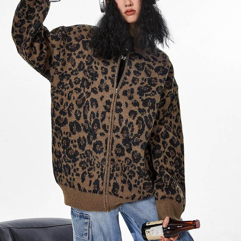 Пальто для женщин осень-зима леопардовый утолщенный винтажный вязаный кардиган повседневное пальто куртка