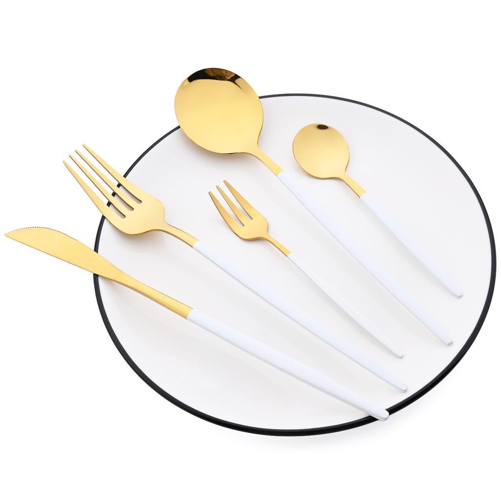30Pcs Red Gold Dinnerware Set Western Stainless Steel Cutlery Knife Cake Forks Tea Spoon Flatware Silverware Kitchen Tableware