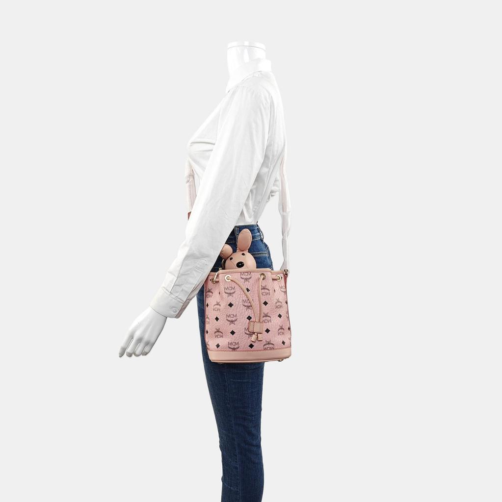 [Pre-Owned] Zoo Series Visetos Allover Print Cute Rabbit Drawstring Leather Crossbody Bag - Very Good #U2DBOX