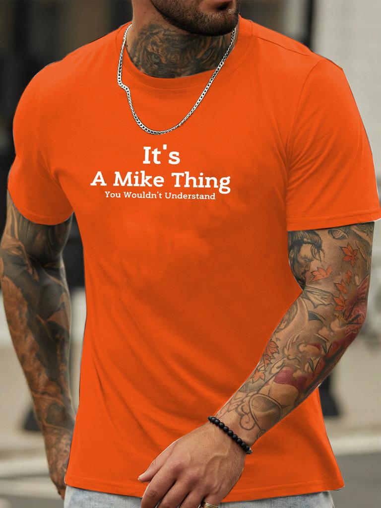 Unisexs Navy Blue Cotton Tee It S A Mike Thing Name Text Slogan Crew Neck Short Sleeve Oversized Casual Male Daily Street Top