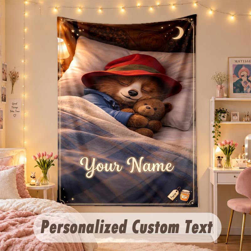 Custom Personalized Tapestry,Paddington Print Custom Name Text Wall Art Hanging for Bedroom