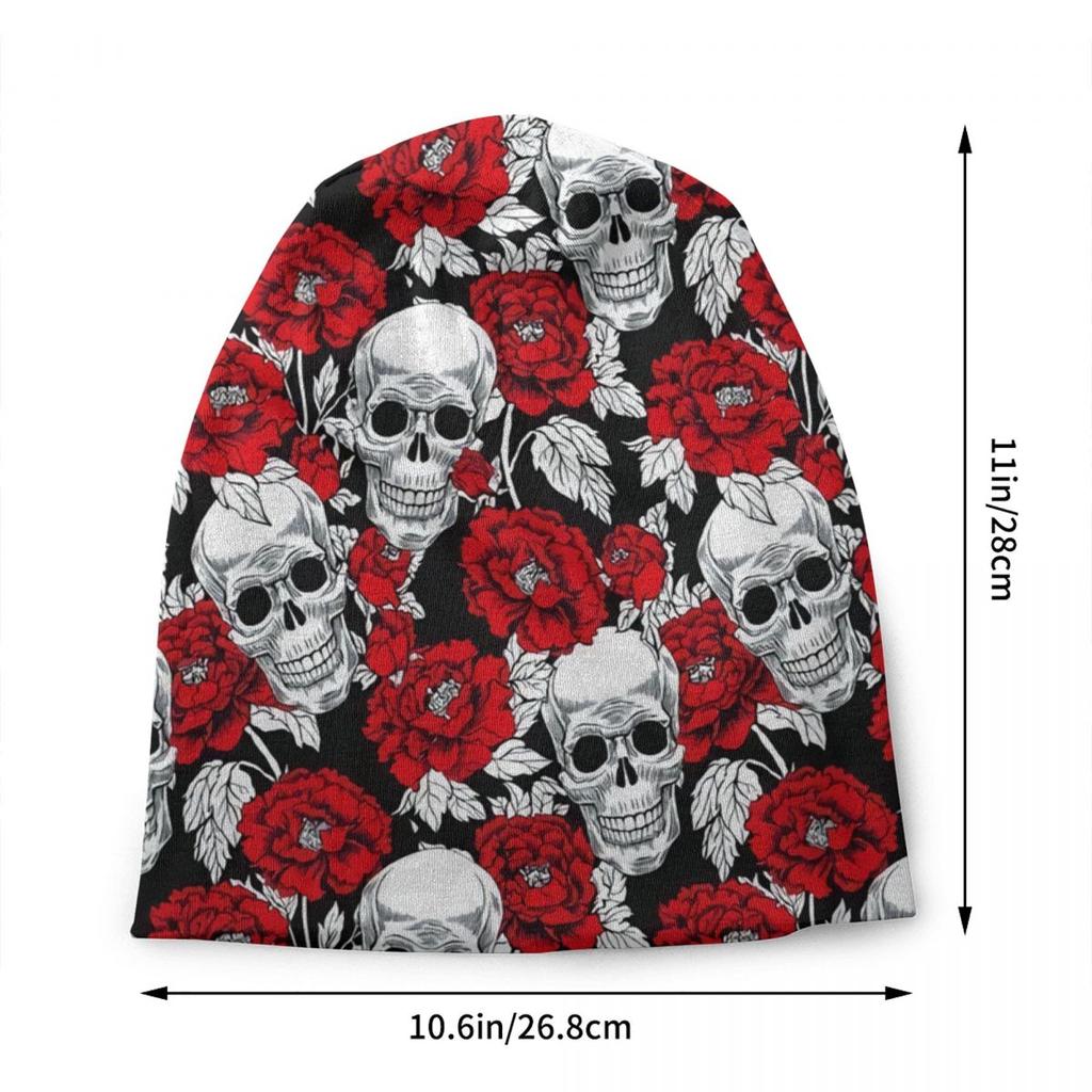 Череп смерти, розы, цветочный узор, шапки Skullies, шапки унисекс, уличная зимняя теплая вязаная шапка для взрослых, готический скелет, шапки с капюшоном
