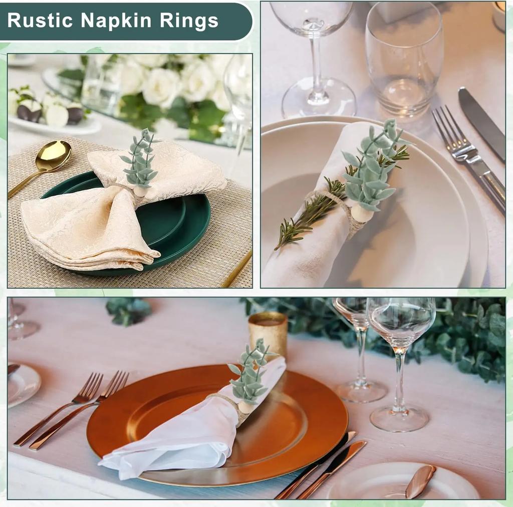 96PCS Thanksgiving Eucalyptus Leaf Napkin Ring Hotel Western Restaurant Banquet Table Setting Simulation Leaf Napkin Buckle