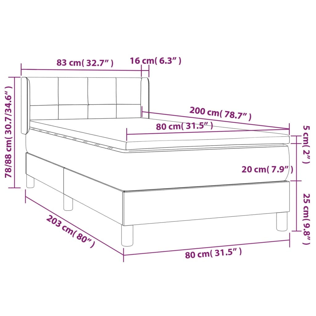 Box Spring Bed with Mattress Taupe 80 x 200 cm Fabric