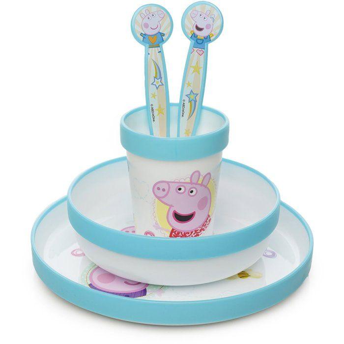 Coffret repas 5 pièces - THERMOBABY - Peppa Pig - Assiette, bol, gobelet, cuillère et fourchette - Bleu