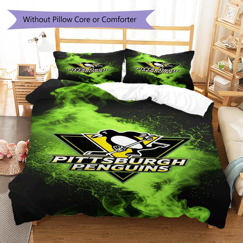 Pittsburgh Penguins logo Pattern Bedding Set Quilt Cover Pillowcase Home Decor Gift (1 * duvet cover + 2 * pillowcase, without core)